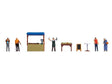 Farmers Market Fish Stall -- 5 Figures, Market Stall, 4 Baskets, Table with Display. Snack Table, Sign-1