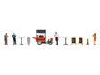 Coffee Stall Set -- 4 Figures, 1 Dog, Coffee Pedal Cart, 2 Signs, 2 Bar Tables, Trash Can-1