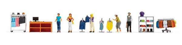 Fashion/Clothing Shop Figure Set -- 5 Figures, Store Displays, Counter-1
