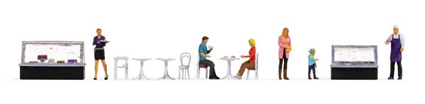 Cafe Figure Set -- 6 Figures, Refrigerator Cases, 3 Tables, Chairs-1