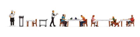 Restaurant Figure Set -- 7 Figures, 4 Tables, 6 Chairs, Service Cart-1