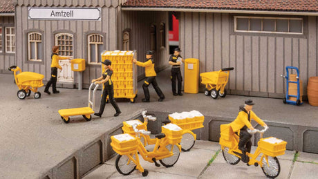 German Postal Workers & Accessories -- 6 Figures, 3 Bicycles, 4 Mixed Carts, 2 Mailboxes