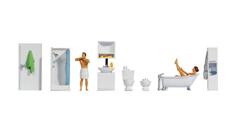 Bathroom Themed Figures Set  -- 2 Figures & Bathroom Furniture