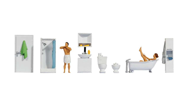 Bathroom Themed Figures Set  -- 2 Figures & Bathroom Furniture