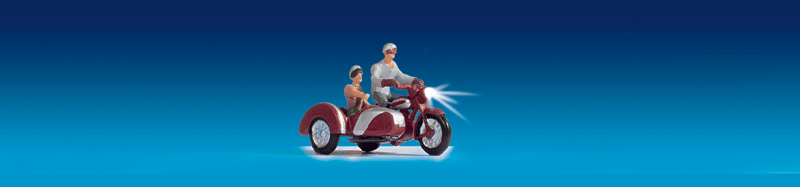 3-Wheeled Motorcycle w/Working LED Lights, Driver, Sidecar & Passenger -- Maroon