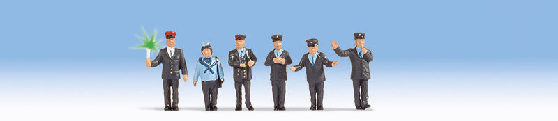 Italian Railway Personnel w/Illuminated Disc Sign Board -- 6 Figures, 1 w/Lighted Sign