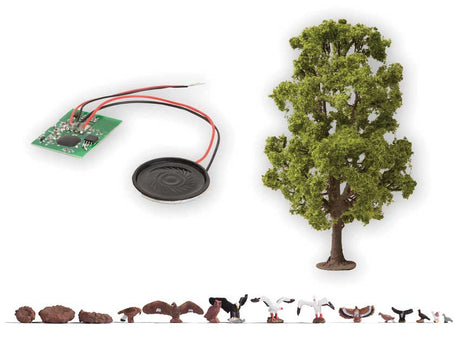 Lime Tree Sound Scene - Micro Sound -- Tree 7-1/4"  18.5cm Tall, Bird Figures and Bird Sound Circuit 16V AC