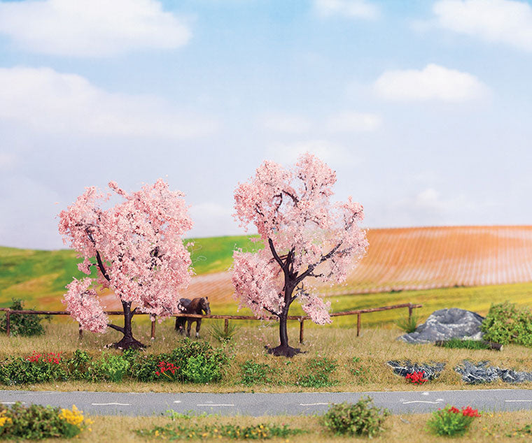 Blooming Almond Trees -- 1 Each: 3-1/8 & 3-1/2"  8 & 9cm Tall pkg(2)-1