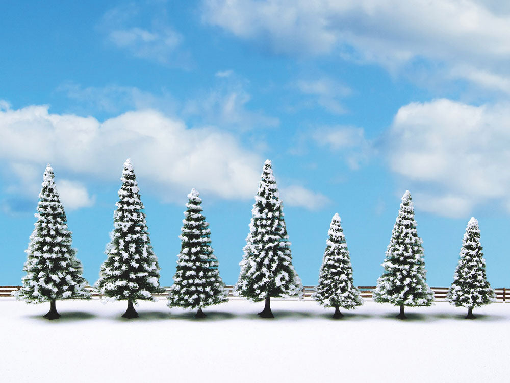 Snow-Covered Fir Trees -- 3-1/8 - 4-3/4"  8-12cm pkg(7)