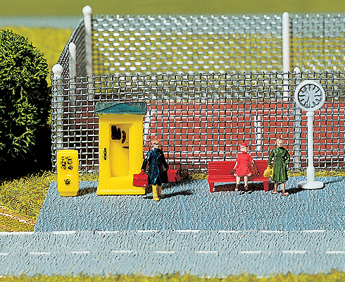 Telephone Booth Set w/Clock, Letterbox, Bench & Figures