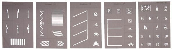 Street Marking Stencils -- 5 Stencils w/43 Symbols
