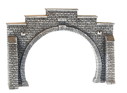 Tunnel Portal - Gray Brick -- Double, Catenary Compatible 12.3 x 8.5cm - 7.8 x 3.3"