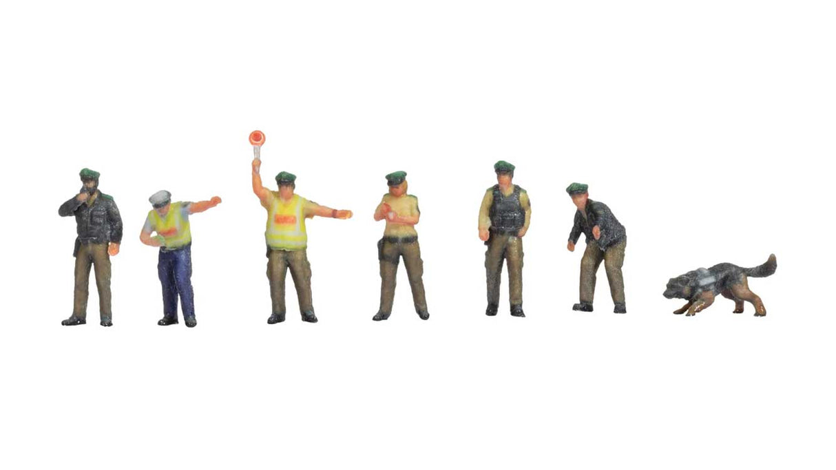 Police Officers - Color 3D Print -- 6 Officers, 1 Dog (green uniforms)