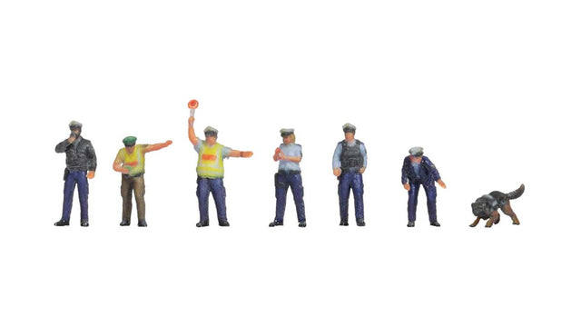 Police Officers - Color 3D Print -- 6 Officers, 1 Dog (blue uniforms)