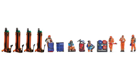 Railway Maintenance Depot - Color 3D Print -- 6 Figures, 4 Jacks, Barrel Stand, Bin, Vacuum-2