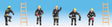 Firefighters -- 5 in Black Uniforms, 2 Ladders