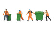 Garbage/Refuse Collectors -- 4 Figures, 3 Bins