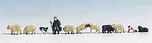 Shepherd, Dog & 9 Sheep