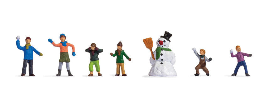 Children in the Snow -- 6 Kids, Snowman