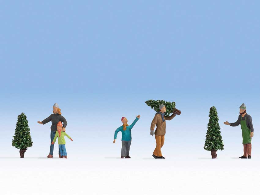Christmas Tree Lot Figures -- 5 People, 3 Trees