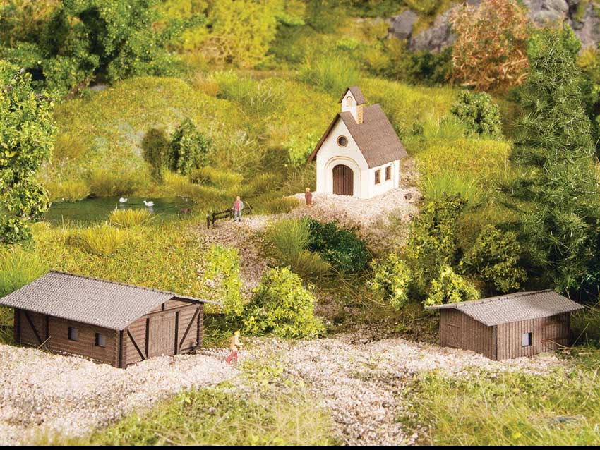 Small Building Set -- Laser-Cut Kit - Chapel and 2 Barns