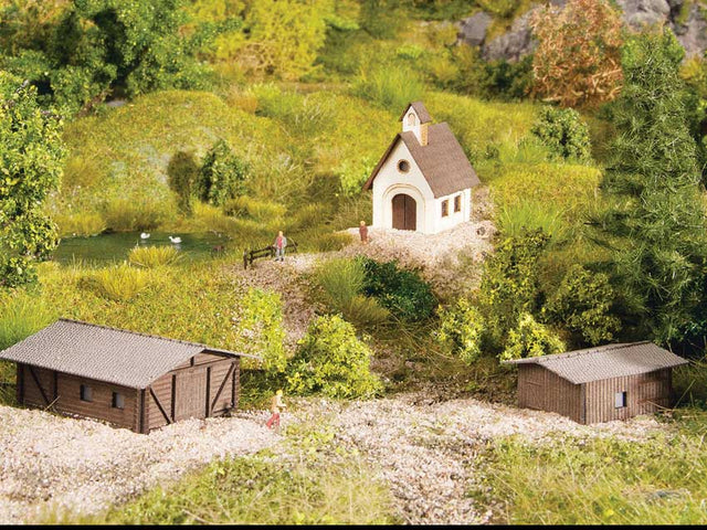 Small Building Set -- Laser-Cut Kit - Chapel and 2 Barns