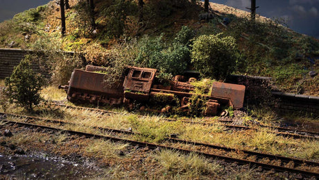 Abandoned Derailed EuropeanSteam Locomotive Hard-Foam Diorama - Kit -- Loco on Base  9-7/16 x 4 x 2-1/16"  24 x 10.1 x 5.2cm
