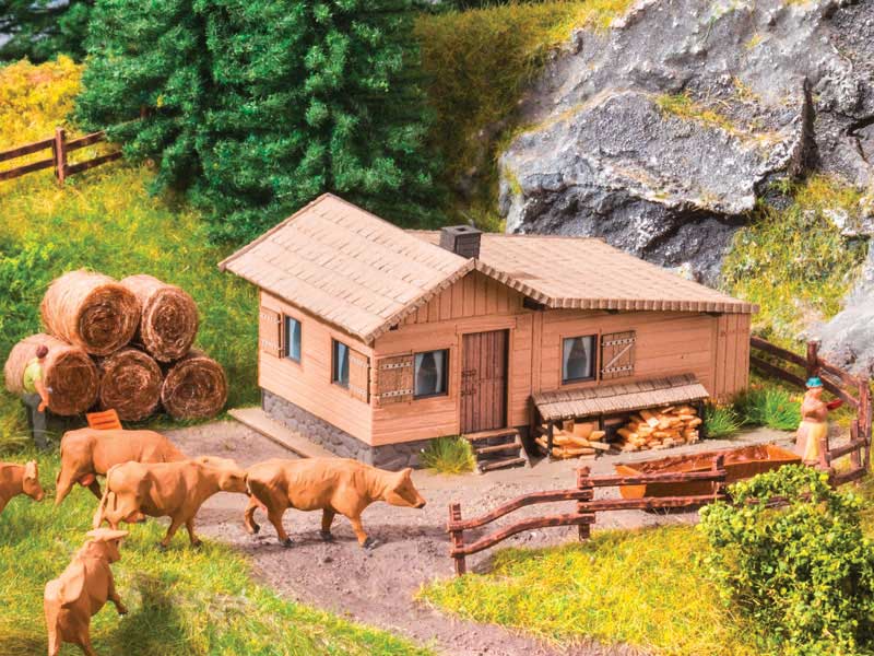 Alpine Cottage with Cattle, Fence and Details -- Laser-Cut Kit - 2 x 1-3/16 x 3/4"  5 x 3 x 2cm