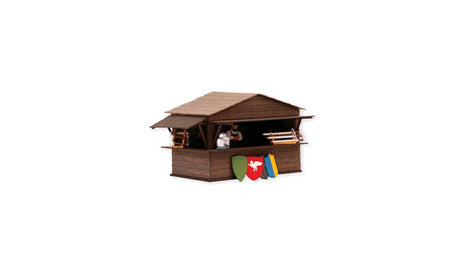 Medieval Market Miniature Scene -- 2 Sales Booths with Accessories, 2 Dealer Figures-1