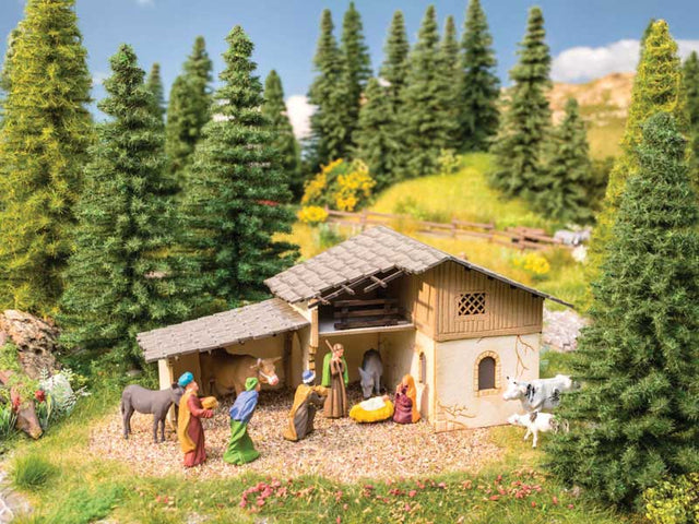 Laser-Cut Wood & Card Kit -- Christmas Manger Structure with Crib & Scenery Set