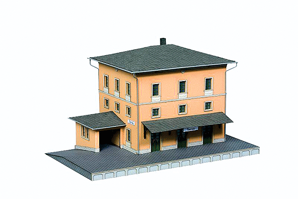 Tannau (Berg) Station - Kit (Precolored Laser-Cut Card, Stucco Structure) -- Includes Platform - 10-3/4 x 7-1/8 x 5-15/16"  27.3 x 18.1 x 15.1cm