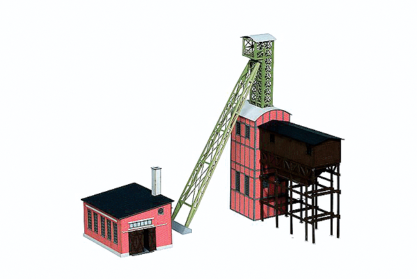 Victoria Mine - Kit (Precolored Laser-Cut Card) -- Half-Timber Brick Hoist House w/Loading Chutes & Brick Mine Engine House