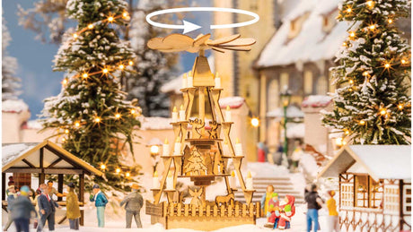 Christmas Market Pyramid with Micro-Motion -- Laser-Cut Wood Kit - 1-3/4 x 1-3/4 x 3-1/2"  4.5 x 4.5 x 9cm-2