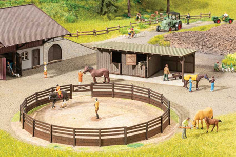 Riding Arena with Horse Stables and Sound Module - Micro-Motion -- Motorized Laser-Cut Kit - Arena and Small Stable Building-1