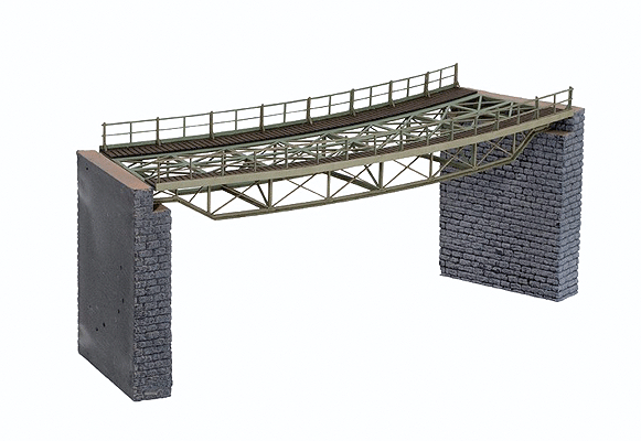 Curved Steel Deck Truss Bridge w/Cut-Stone Abutments - Kit (Laser-Cut Card) -- 9-5/8" 24.5cm Long, 17-3/16"  43.7cm Radius; Abutments: 3-3/4"  7.2cm Tal