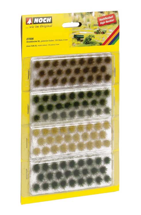Grass Tufts XL -- Dark Green, Medium Green, Brown, Golden Yellow 3/8" 9mm Fibers pkg(104)