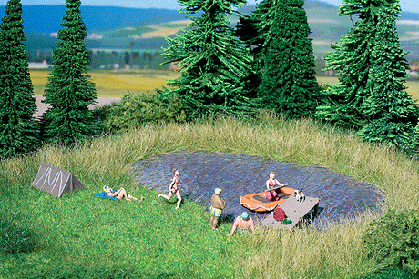 Natur+ Bathing Lake -- Bathing Lake, Meadow, 10 Grass Tufts - 8-5/8 x 7-7/8"  22 x 20cm