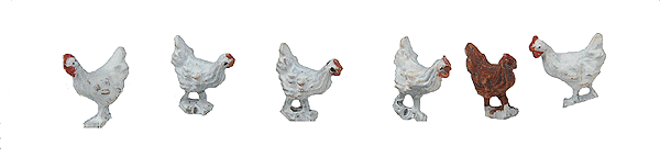 White Metal Figures (painted) -- Chickens  Pkg(5)