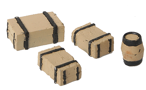 3 Crates & 1 Barrel; Painted -- pkg(4 total pieces)