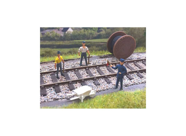 Cable Laying Party -- 3 Workers, Cable Spool, Wheelbarrow