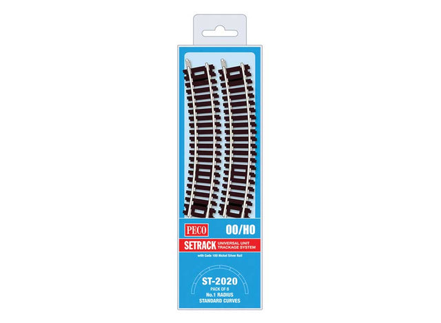 Code 100 Nickel Silver Standard 22.5 Degree Curved Section - Setrack -- 14-5/8"  37.1cm (1st) Radius pkg(8)