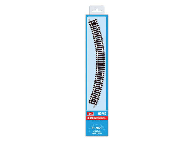 Code 100 Nickel Silver Double 45 Degree Curved Section - Setrack -- 14-5/8"  37.1cm (1st) Radius pkg(4)