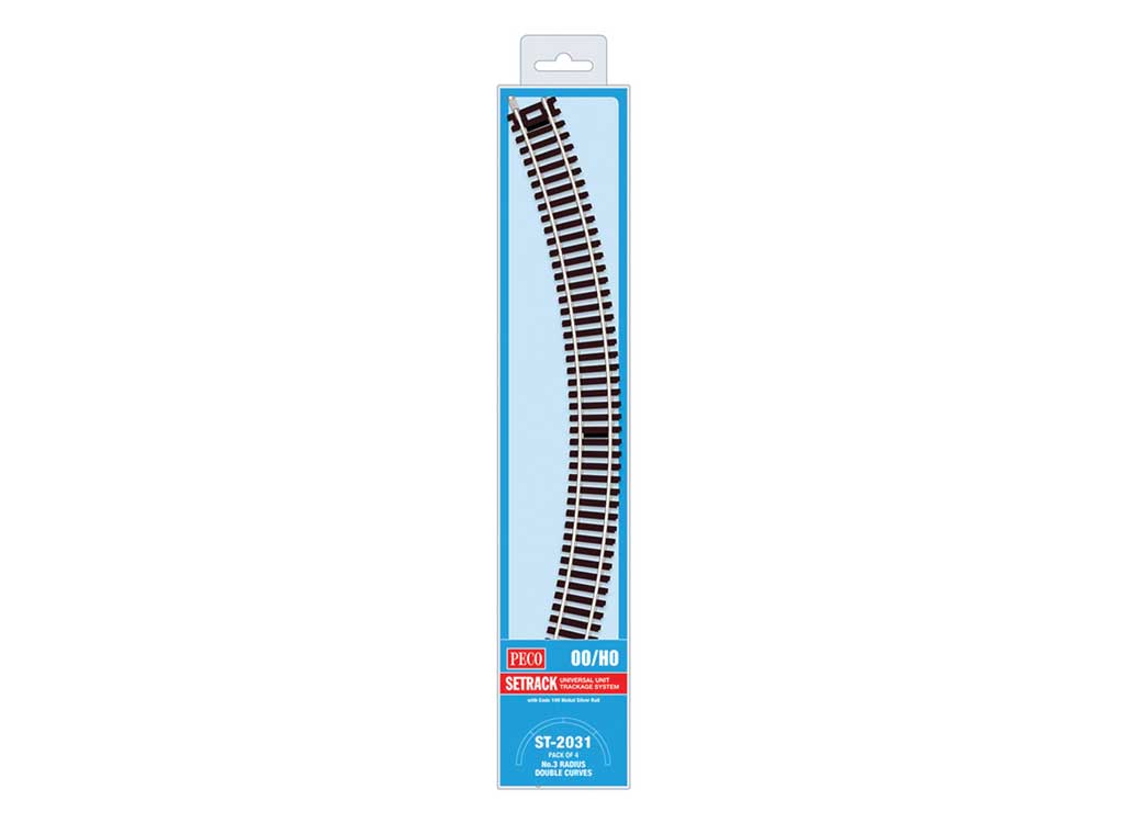 Code 100 Nickel Silver Double 45-Degree Curved Section - Setrack -- 19-7/8"  50.5cm (3rd) Radius pkg(4)