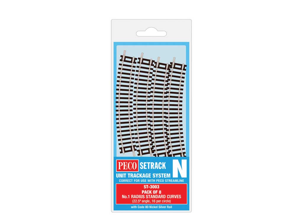 Code 80 Standard Curve - Setrack -- Radius 1 - 228mm, 22.5 Degree pkg(8)