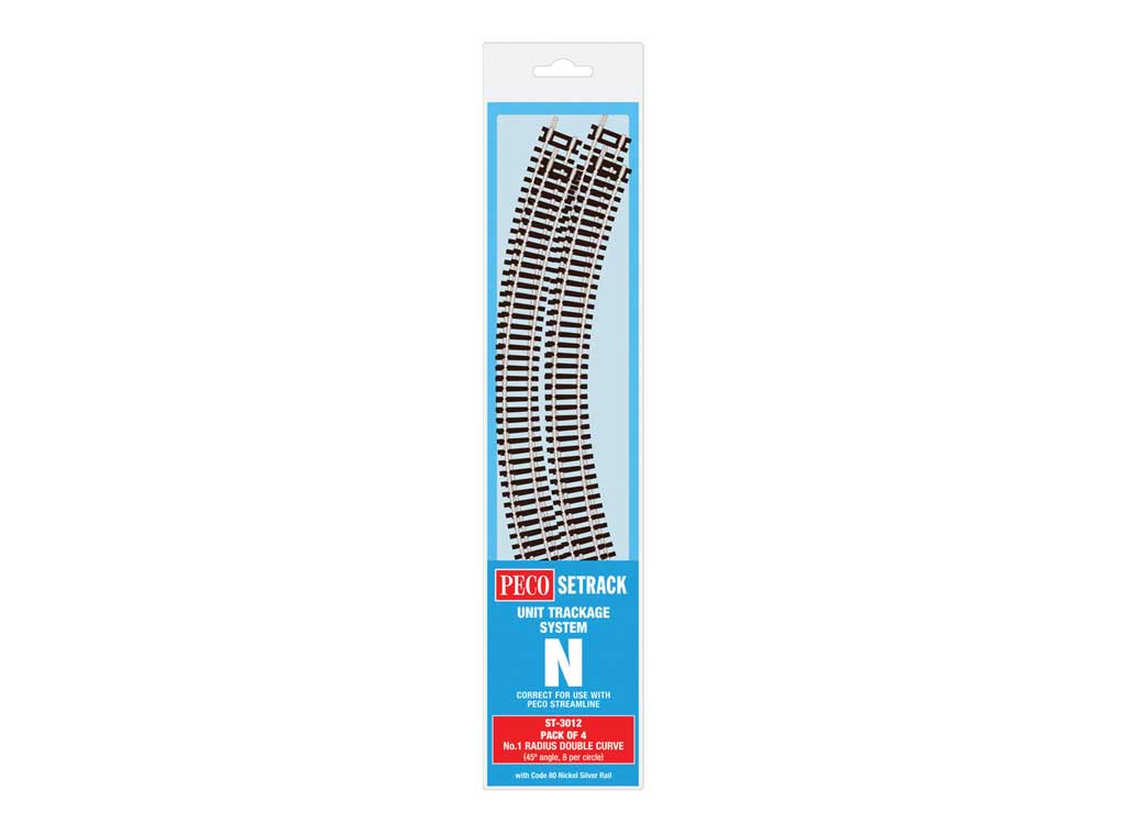 Code 80 Double Curve - Setrack -- Radius 1, 45 Degree pkg(4)