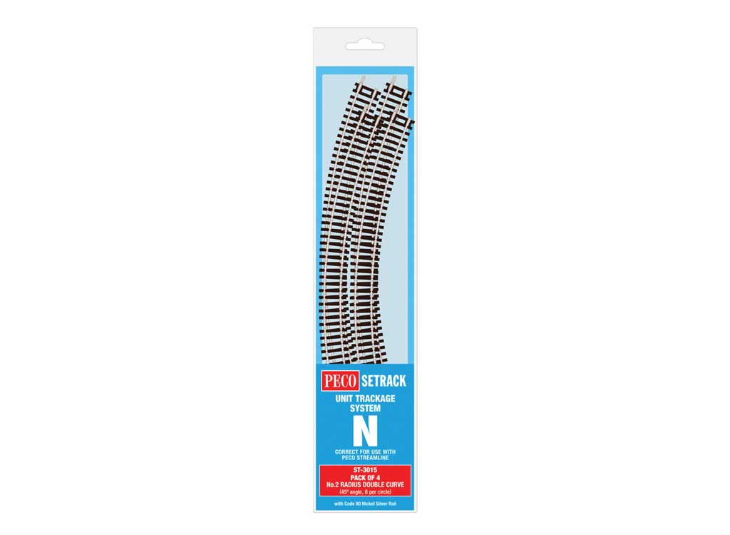 Code 80 Double Curve - Setrack -- Radius 2 - 263.5mm, 45 Degree pkg(4)