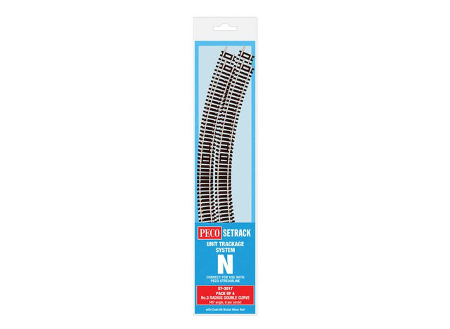 Code 80 Double Curve - Setrack -- Radius 3 - 298.5mm, 45 Degree pkg(4)