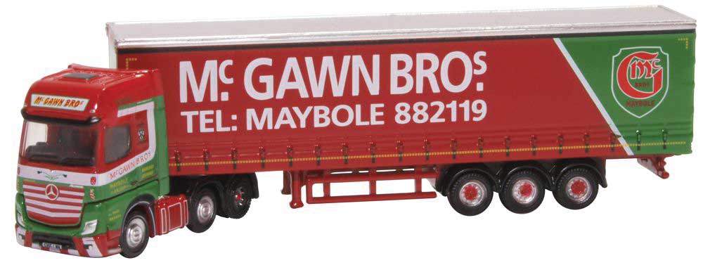 2012 Mercedes-Benz Actros Tractor with Curtain-Side Trailer - Assembled -- McGawn Bros (red, green white)