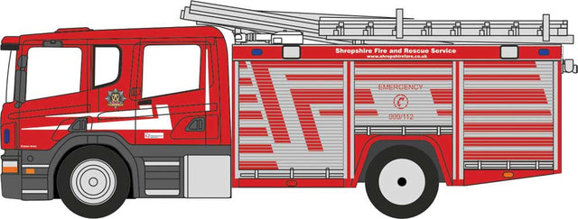 Scania Fire Pump Ladder - Assembled -- Shropshire Fire & Rescue Service (red, silver, white)