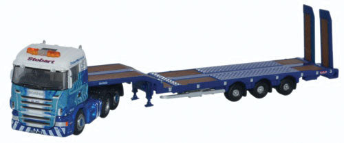Scania Highline 3-Axle Tractor, Nooteboom Low-Loader Trailer - Assembled -- Stobar Rail (blue, white)